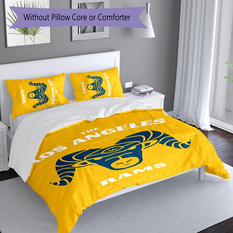 3pcs Los Angeles Rams logo pattern bedding set duvet cover set includes duvet cover &pillowcases, perfect all season bedroom decoration & gift