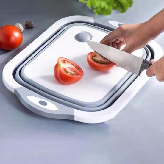 Folding Cutting Board with Deep Groove Design Anti-mildew Non-slip Easy To Clean Multifunctional Drainer Basket