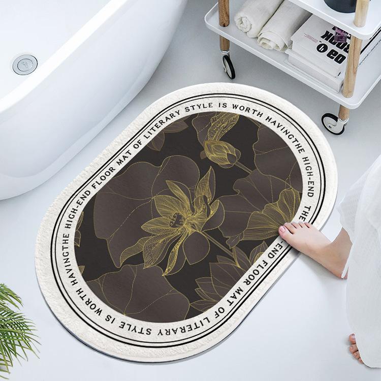 French Retro Oval Diatomaceous Mud Upholstered Toilet Bathroom Absorbent Mat Non-slip Foot Mat Quick Drying Door Mat