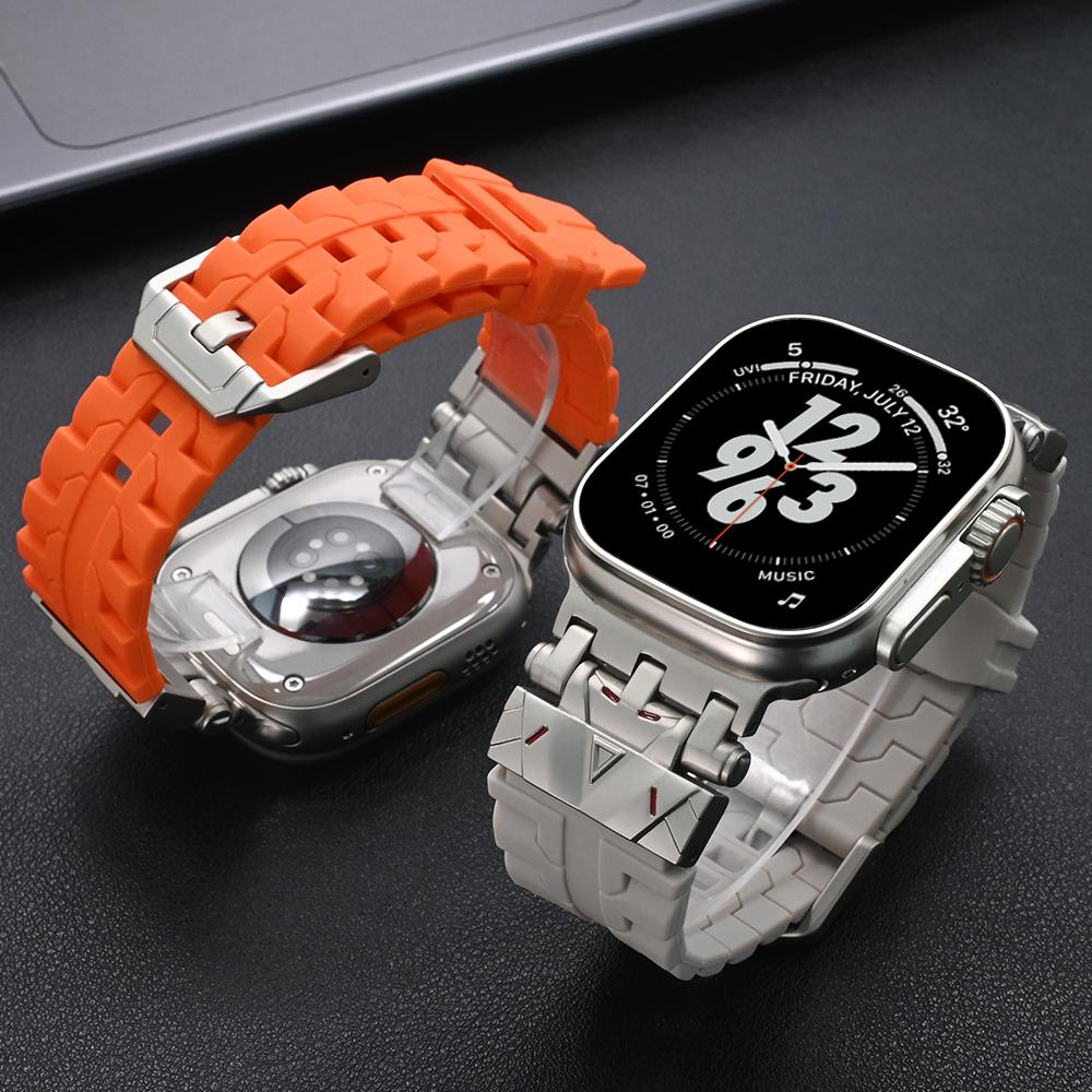 Силиконовый спортивный ремешок для Apple Watch Ultra 2 Серии 10 9 8 7 se 6 5 se Ремешок из нержавеющей стали для iwatch ultra 49мм 46мм 44 45мм