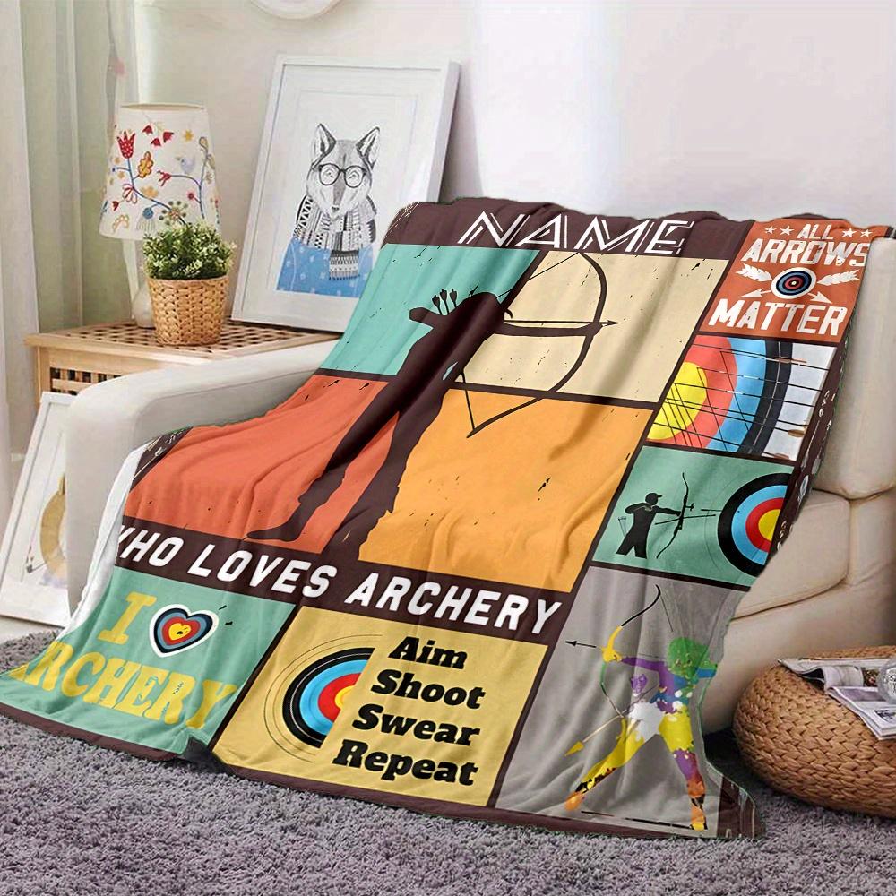 Archery Silhouette Target Bow Arrow Four Seasons Blanket Customized With Your Name Lightweight And Warm Perfect Gift For Home Office Camping Sofa