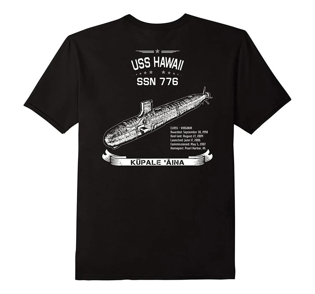 Футболка мужская USS Hawaii SSN 776 класса Virginia, атомная подводная лодка, 100% хлопок, с круглым вырезом, короткий рукав, летняя, повседневная