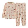 IDOHEMO Cut and Sewn Size L Women's Pajamas, Loungewear, 100% Cotton, T-Shirt Set, Spring, Autumn, Winter, Beige, Peach,