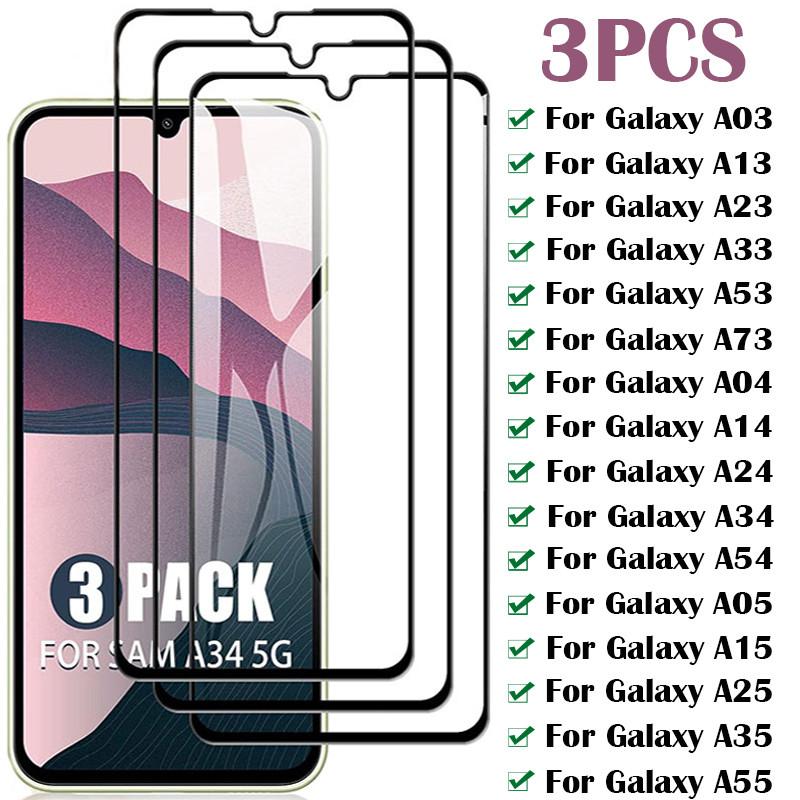 3 шт. Полное закаленное стекло для Samsung Galaxy A53 A54 A55 A35 A15 A05S A03S A14 A34 A24 A13 A23 A33 A73 Защитная пленка для экрана