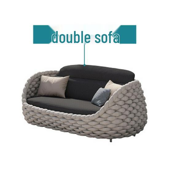 Nordic Outdoor Sofa Set with Coffee Table & Rope-Woven Leisure Chairs
