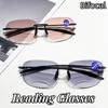 Прогрессивные бифокальные солнцезащитные очки для чтения для среднего возраста, без оправы, очки для пресбиопии, модные рецептурные очки, диоптрии