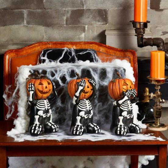 Хэллоуин Украшение Скелет Форма Тыквы Статуи Смола Готический Декор Дом Вечеринка Фестиваль Фигурка Черепа