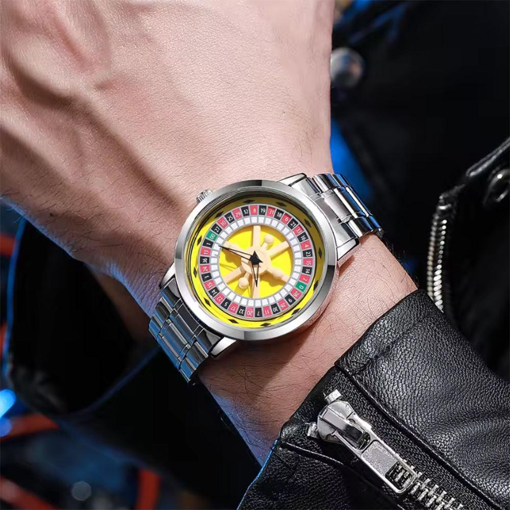 Black playing card wheel quartz watch gambling watch dial men's high-end fashion sports watch alloy high