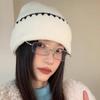 Simple college style splicing contrasting color knitted hat women's autumn and winter warm wool cold hat cute versatile thickened baotou