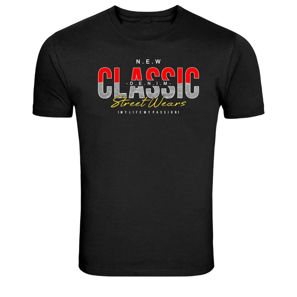 New Classic Denim Street Wears Typography Graphic T-Shirt