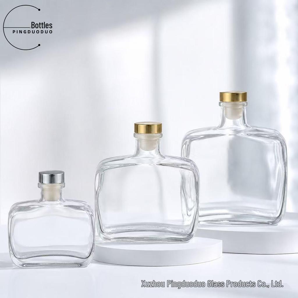 In-Stock Flat Square Glass Bottle for Reed Diffuser, Alcohol, Oil; Customizable with Silk Screen Printing & Ceramic Decal