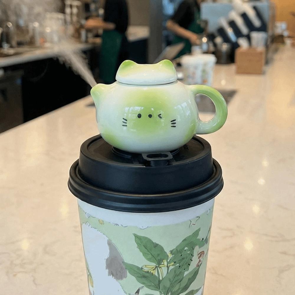 Chinese Style Milk Tea Lid Accessories Traditional Ceramic Cat Ear Pot Home Decor