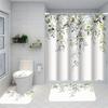 1/4 Зеленые Листья Шторки для Душа, Декор Сиденья для Унитаза, Шторка для Душа с Ковриком и Крышкой для Унитаза, 12 Крючков 70,8X70,8 Дюймов