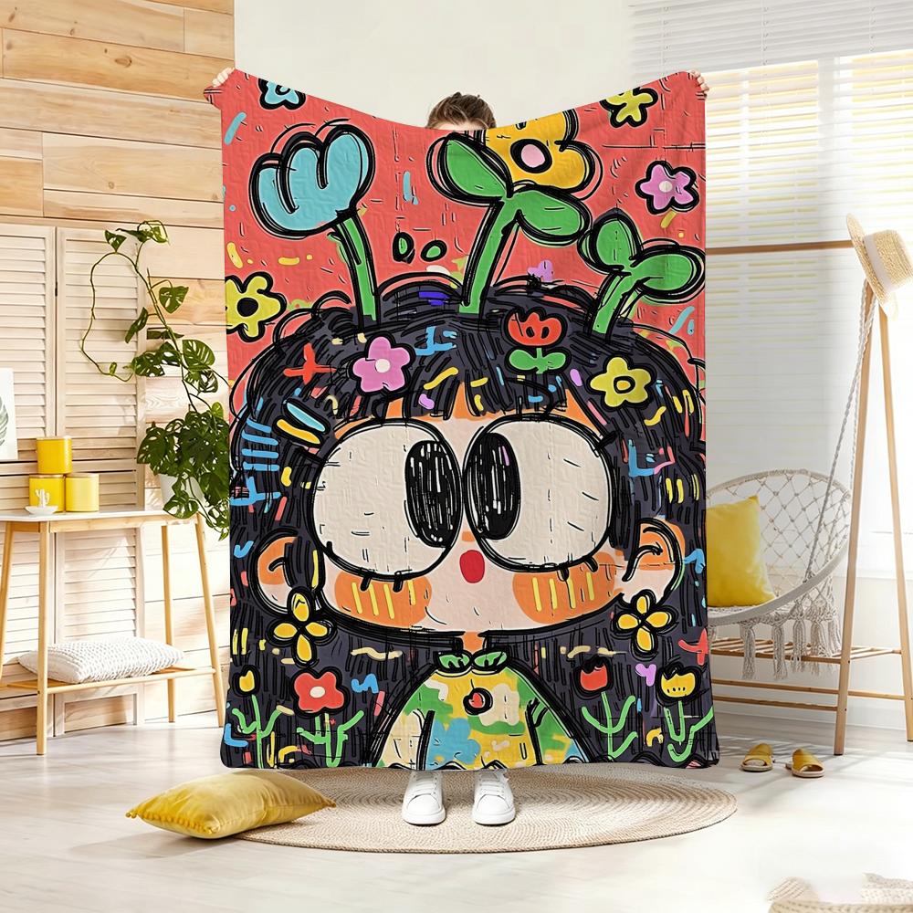 Painting Spring Girl Throw Lightweight g Flannel Blanket Soft Skinfriendly for Summer Cooling