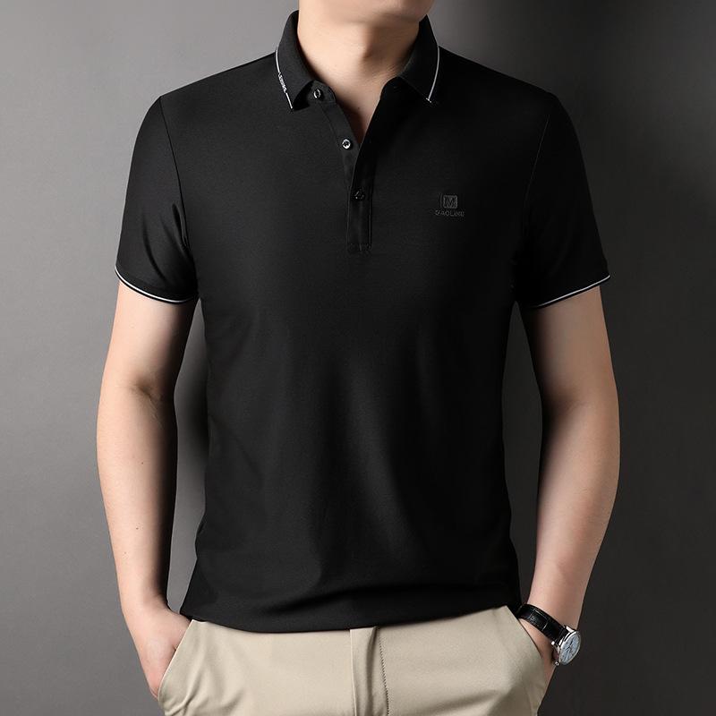 Solid Color Short-sleeved T-shirt Men's Summer Thin Trendy Tops Casual Business Lapel Polo Shirt Men's Clothing