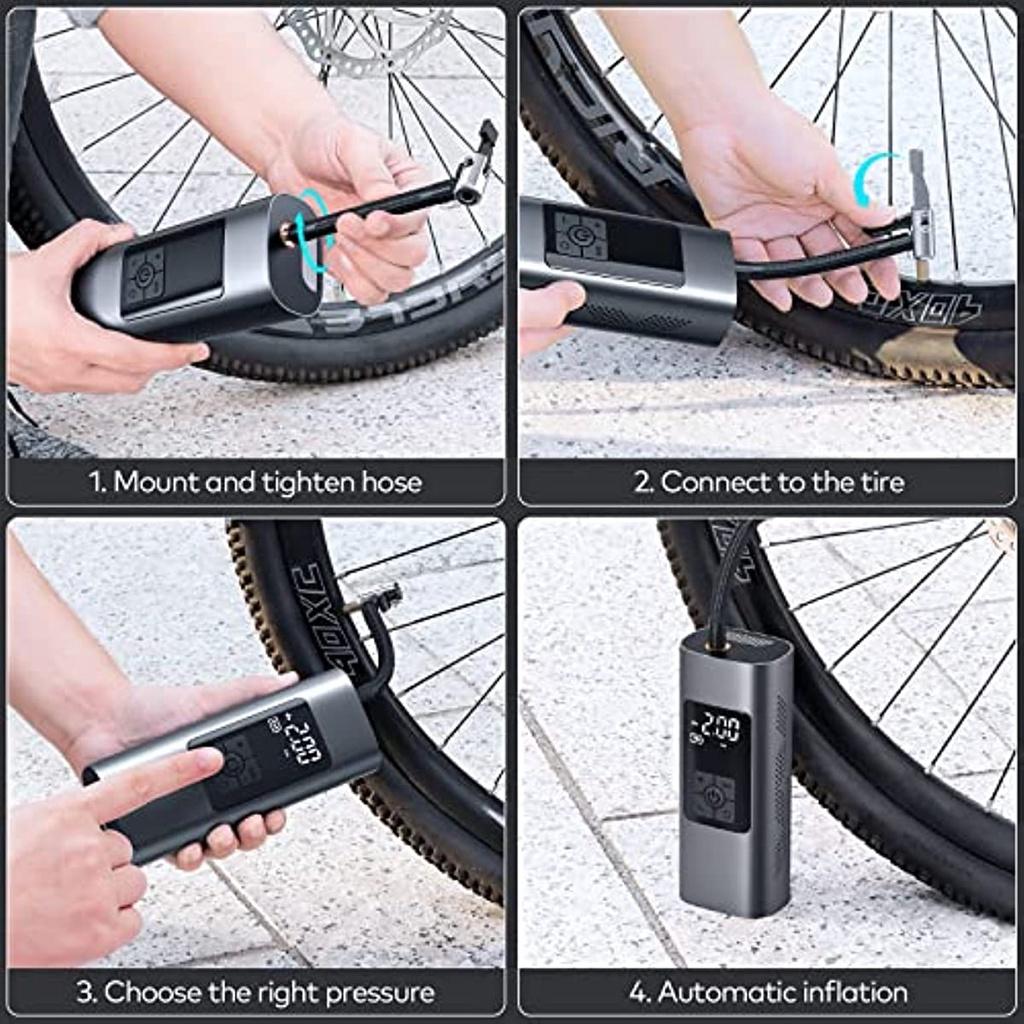 Electric Air Pump With 6000 Mah Battery 150 Psi Portable Bicycle Pump Tire Pump With Digital Lcd Led Light Mini Compressor For Bicycles Motorcycles