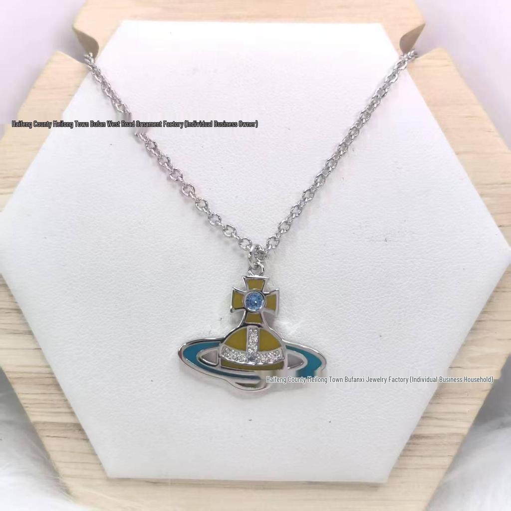 Стеклянный набор «Сатурн» от Concetta Cixi: Ожерелье, Браслет, Серьги-гвоздики - Женская Роскошная Панк-Цепочка на Ключицы