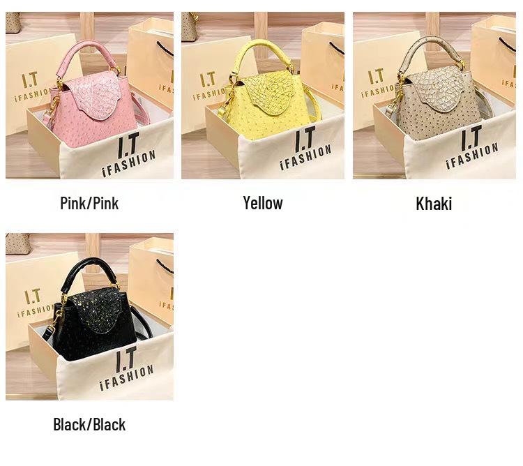 2025 High-End Women's Genuine Leather Ostrich Pattern Crossbody Shoulder Handbag