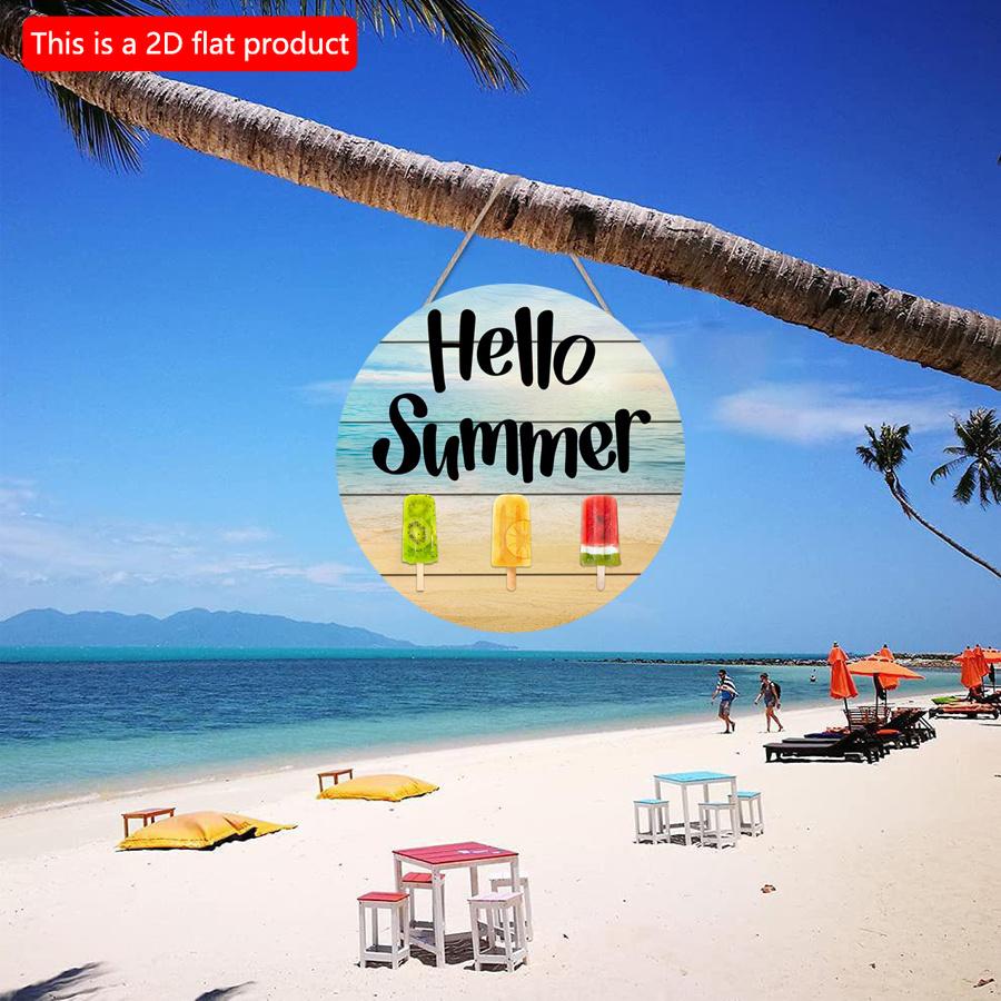 2D плоский 20*20см Привет Лето Морские и Фруктовые Узоры Эскимо хорошего качества Настенный Декор, Крутой летний стиль Подвеска для Приветственной Вечеринки, Искусство из Дерева