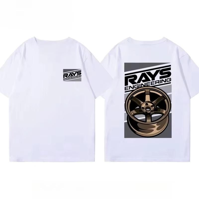 Japanese RAYS Wheel Rim TE37 Wheel Hub Modified Car Short Sleeve Mens and Womens Summer Cotton Versatile T Shirt Tide Ins