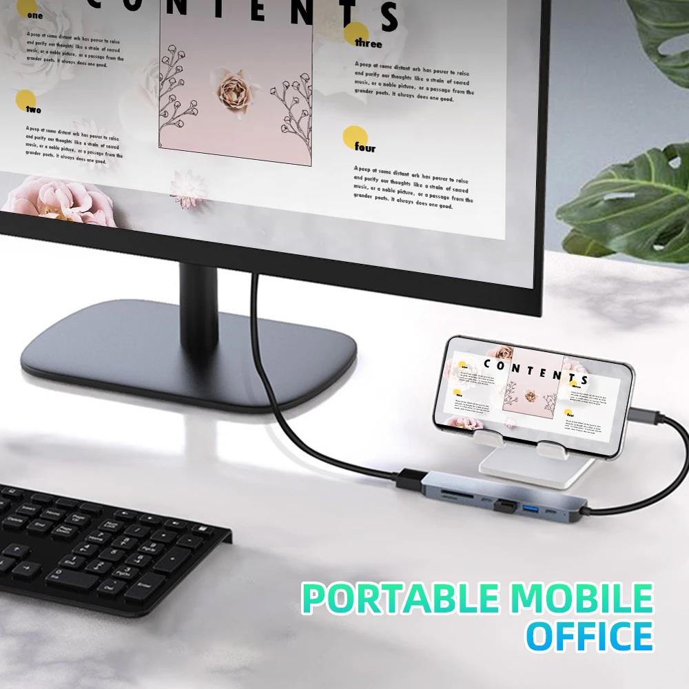 Док-станция-концентратор 7 в 1 типа C, USB C - 4K, 30 Гц, HDMI-совместимый адаптер, разветвитель USB 3.0, устройство чтения карт SD TF для портативных ПК, аксессуары