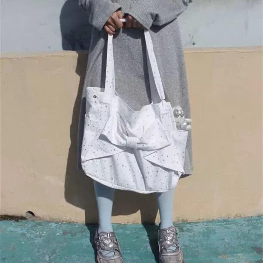 Сумка-тоут в горошек с бантом, нишевая, большой вместимости, портативная, на плечо, женская сумка-мессенджер