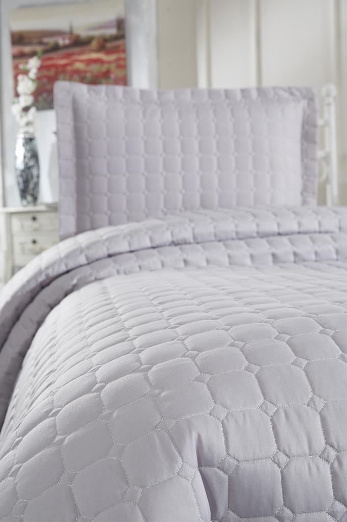 Стеганое покрывало Estiva Queen 2 шт, покрывало 180х240 с наволочкой, хлопчатобумажная ткань, одинарный размер серый