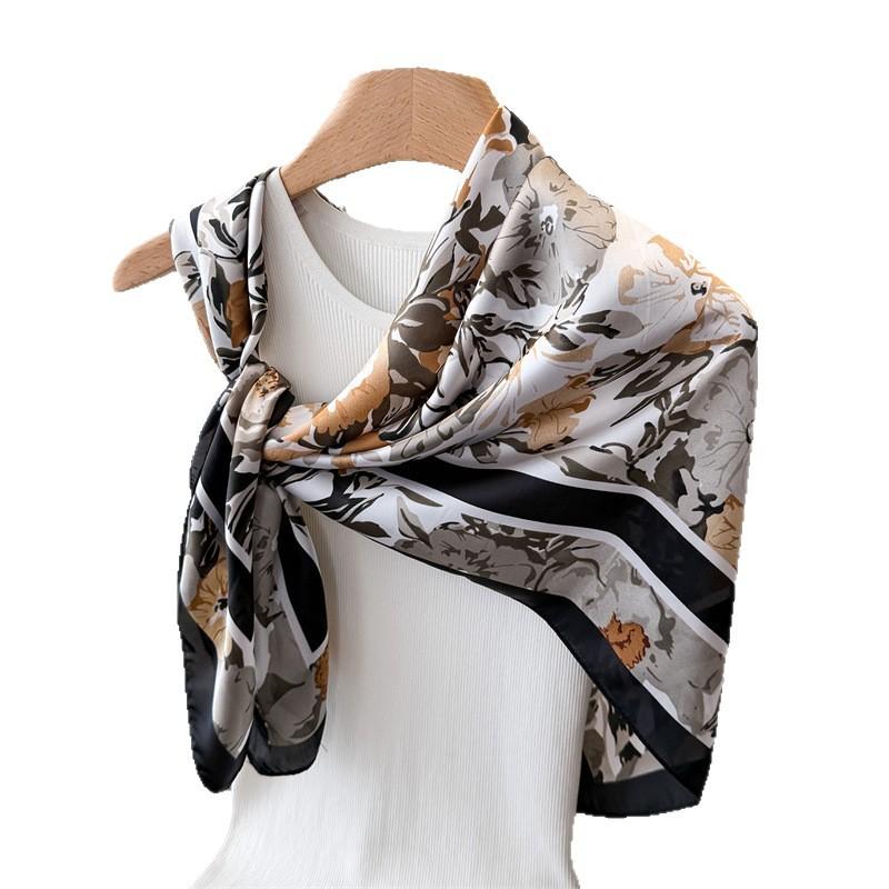 Korean version of flower sea simulation silk high-end large square scarf silk scarf printing travel shawl scarf sunscreen headscarf women's scarf