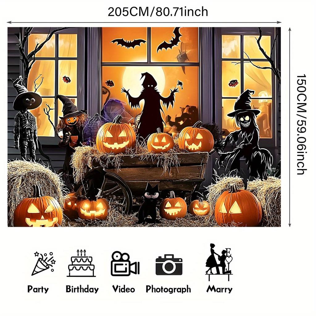 1 piece of Halloween photo background banner - Spirit witch pumpkin and haunted house scenezyc