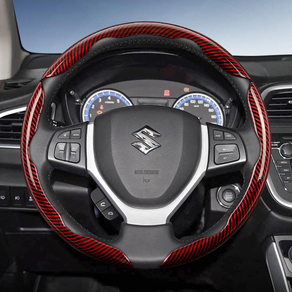 zkfan8 Suitable for Suzuki Carbon Fiber Texture Steering Wheel Cover with Segmented Quick-Release Design for Wagon R Swift Ertiga Brezza Baleno Fronx