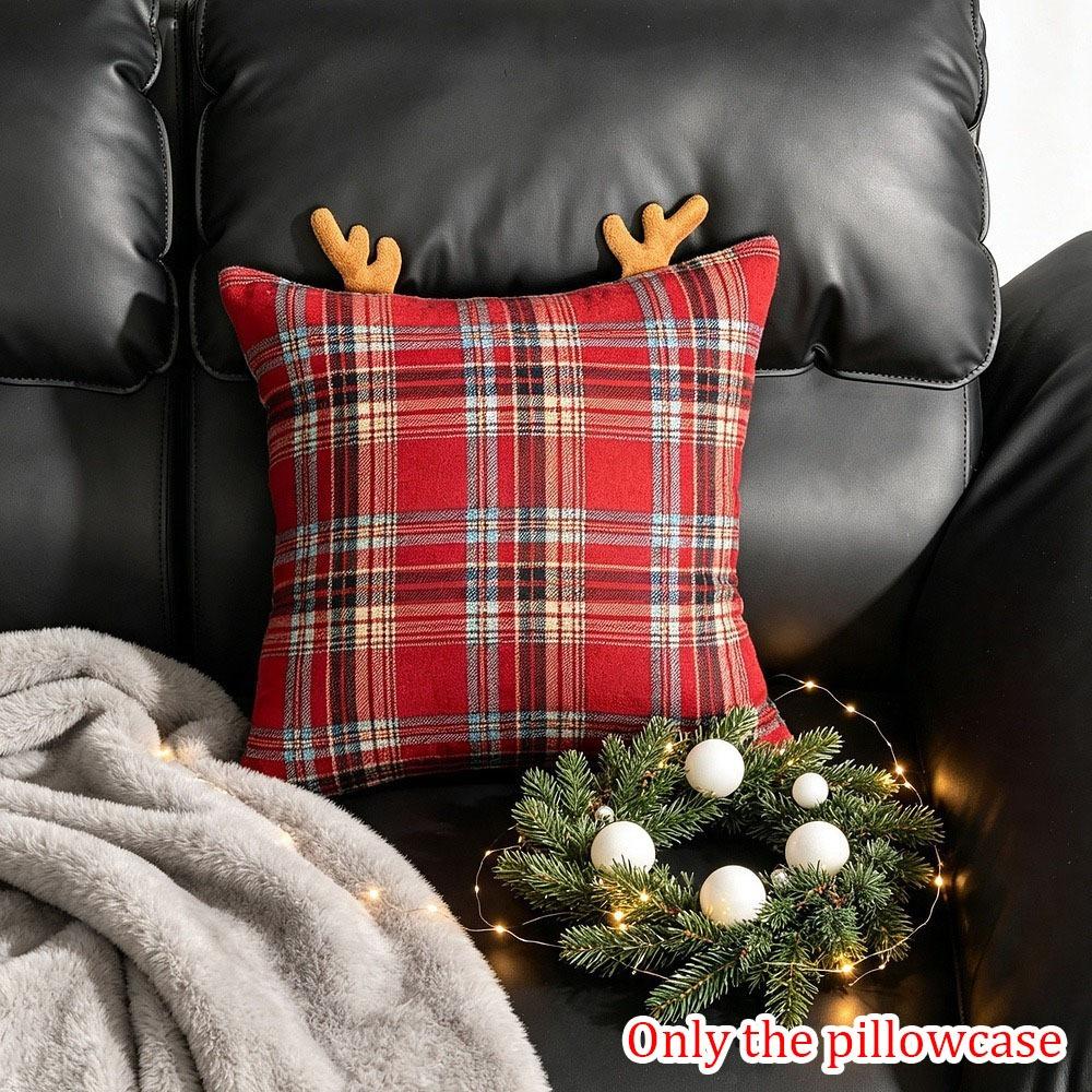 Sofa Home Decor Checkered Antlers Pillow Cover Soft Pillow Case Cushion Cover Christmas Decor