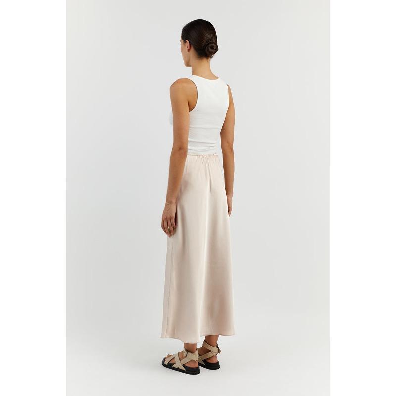 Satin High Waist Drawstring Tie Solid Color Halter Skirt