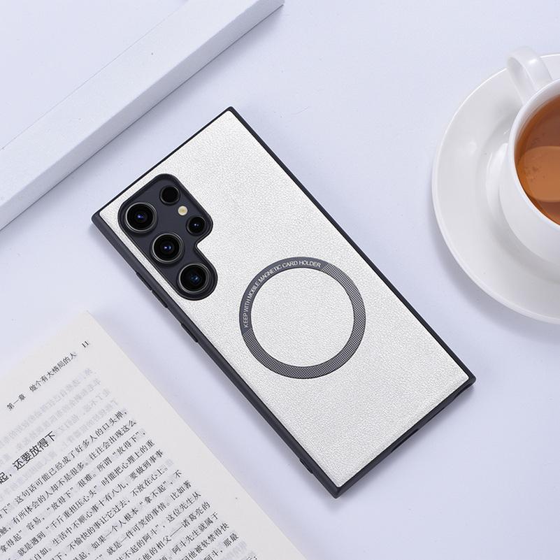 Магнитный чехол Magsafe с беспроводной зарядкой для Samsung S24 Ultra S24 + S23 S22 + Galaxy S21 Plus S20 FE, роскошный чехол из искусственной кожи