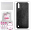 apgo Protective Skin Sticker for the Back Compatible with Samsung Galaxy A01, Wrap Film, Foil, Vinyl - Pattern Black Leather