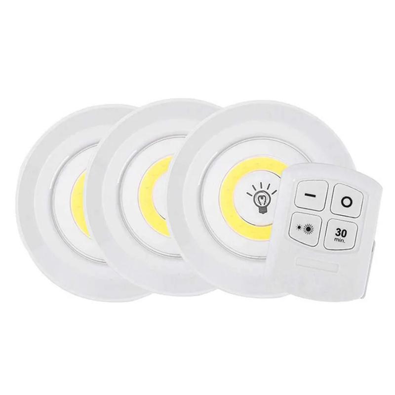 Wireless LED Under Cabinet Light Remote Control Dimmable Wardrobe Night Light Home Bedroom Kitchen Battery Lamp