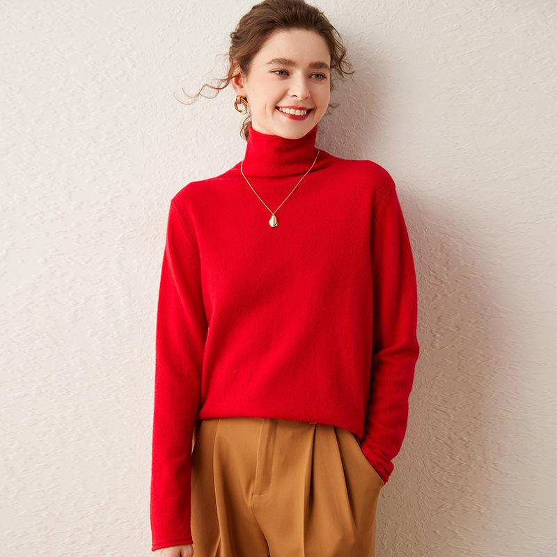 New Autumn/Winter Women's Cashmere Stacked Collar Sweater: Solid Color, Long Sleeve, Elegant and Soft Pullover