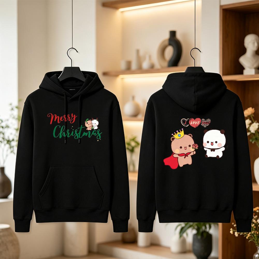 True Love BUBU DUDU Couple 2026 Sticker Hoodie King Bear Couple Hoodie I Love You Rose Crown Cape Panda Pullover Winter Hoodies