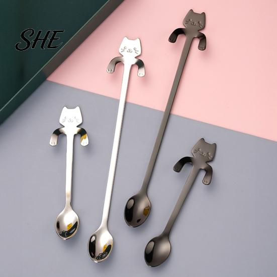 Long Handle Coffee Stirrer 304 Stainless Steel Spoon, Hanging Cat Spoon for Mugs Tall Cups, Rust Resistant Drink Tea Stirring Ideal Desserts