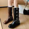 Fashion Platform Combat Boots Zip Chuny Heel Buckle Vintage Fashion Casual Luxury Designer Western Mid Calf Boots Shoes Woman