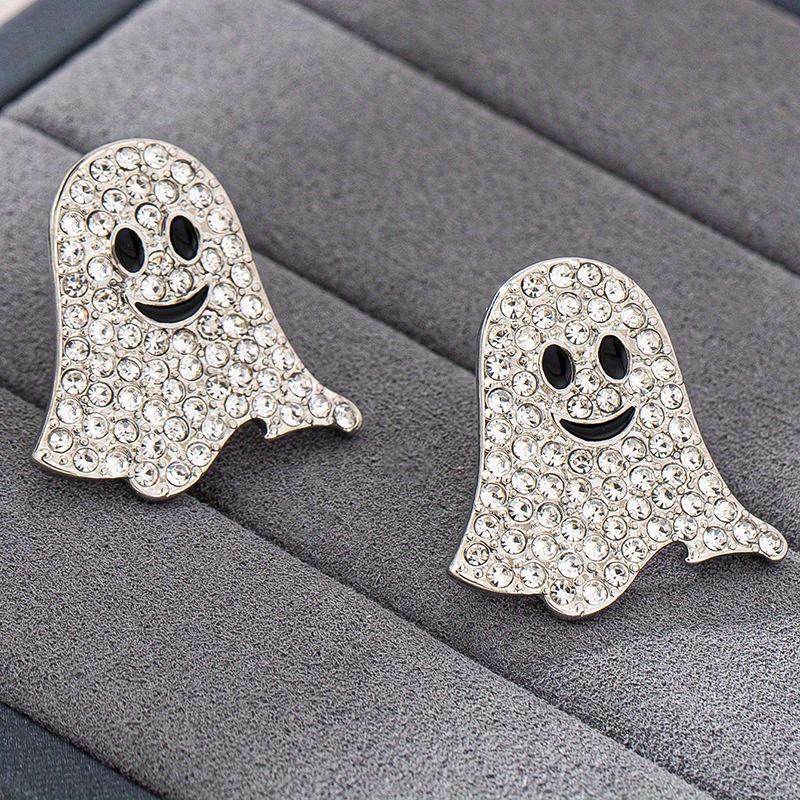 [Rhinestone | Ghost Earrings] 1 Pair Rhinestone Ghost Earrings | Y2K Style, Sparkling Full Drill Halloween & Graduation Party Jewelry, Stainless Steel