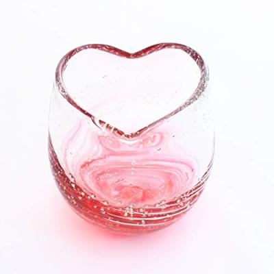 Стакан для холодного чая Kubakasa Ryukyu Glass с флюоритом, сувенирный стакан в форме сердца с гибискусом и золотым свечением - - LOVE&STAR - (Золотой Красный) -