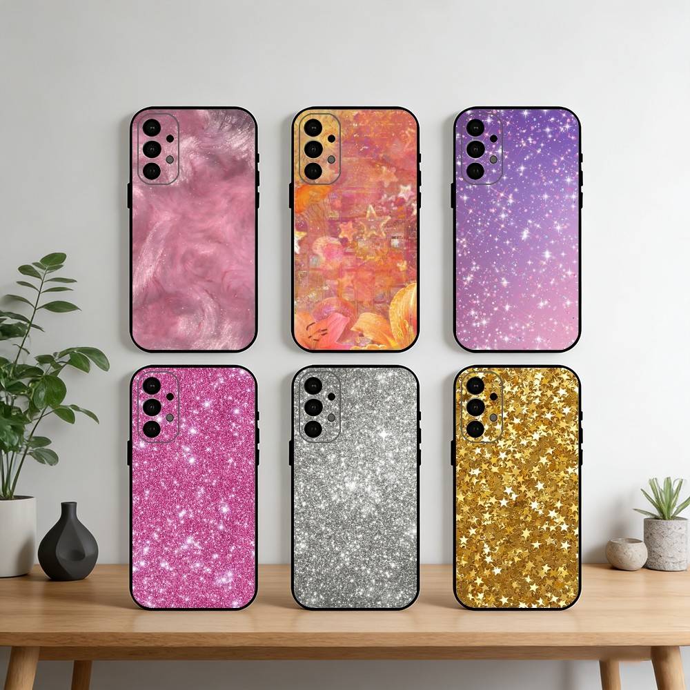 Чехол для телефона из белого золота с фиолетово-розовым глиттером для Samsung S25, S24, S21, S22, S23, S30, Ultra, S20, Plus, Fe, Note, 10, 9, 5G Черный чехол