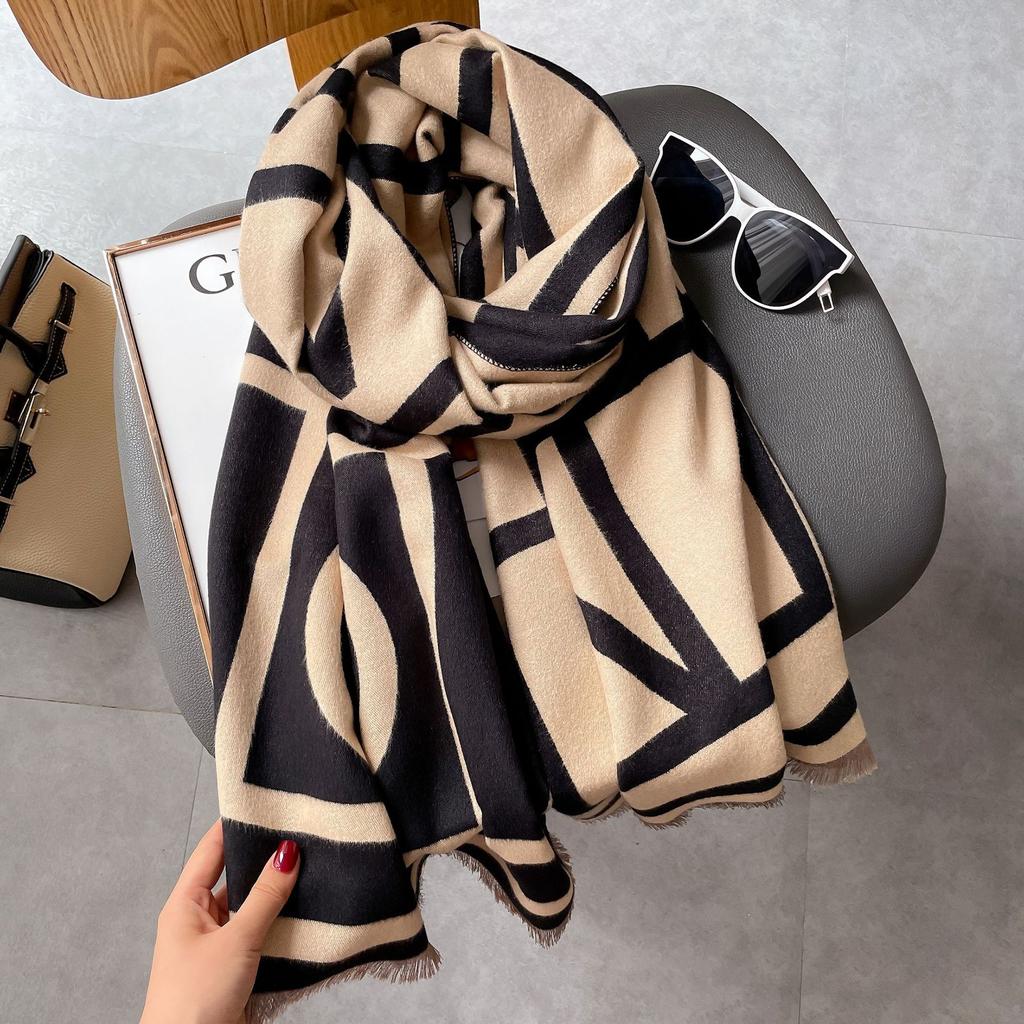 Imitation Cashmere Scarf Air Conditioner Shawl Tassel Extended Warm Jacquard Plaid Decorative Scarf Women'S Versatile