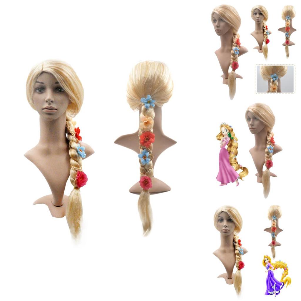 Gorgeous Long Blonde Cosplay Wig For Women Featuring A Braided Design And Flowers