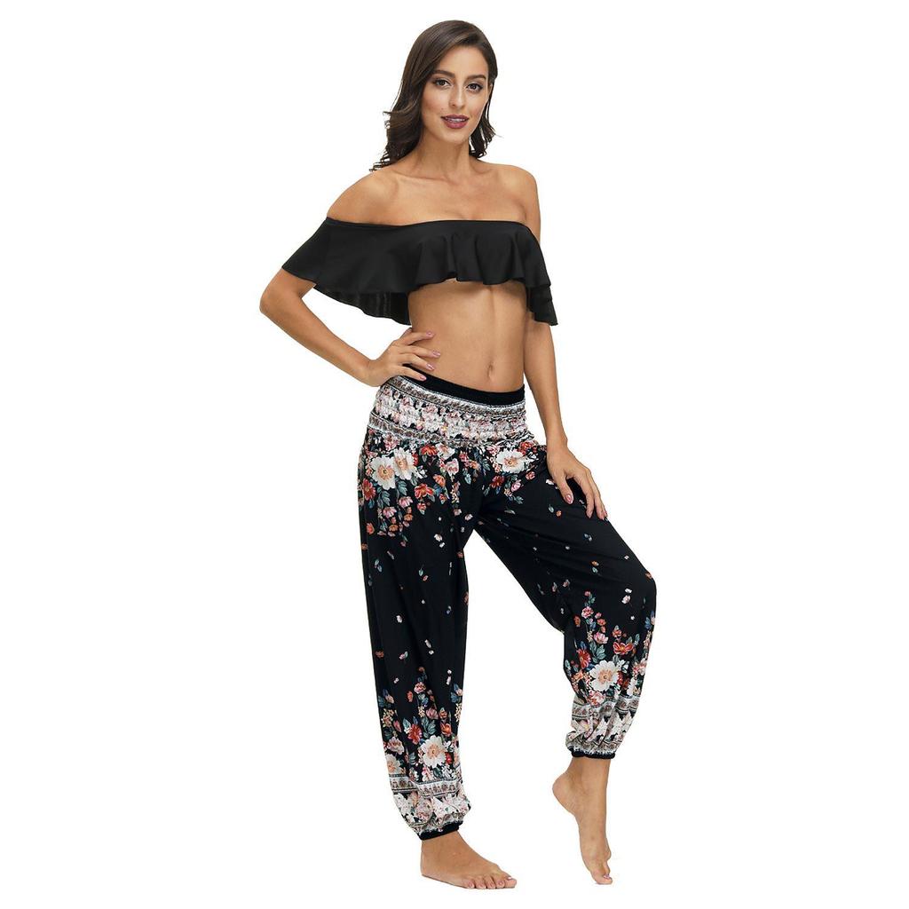 «Модные шаровары для йоги с высокой талией и карманами в индонезийском стиле 2024 года – свободные спортивные штаны для женщин»