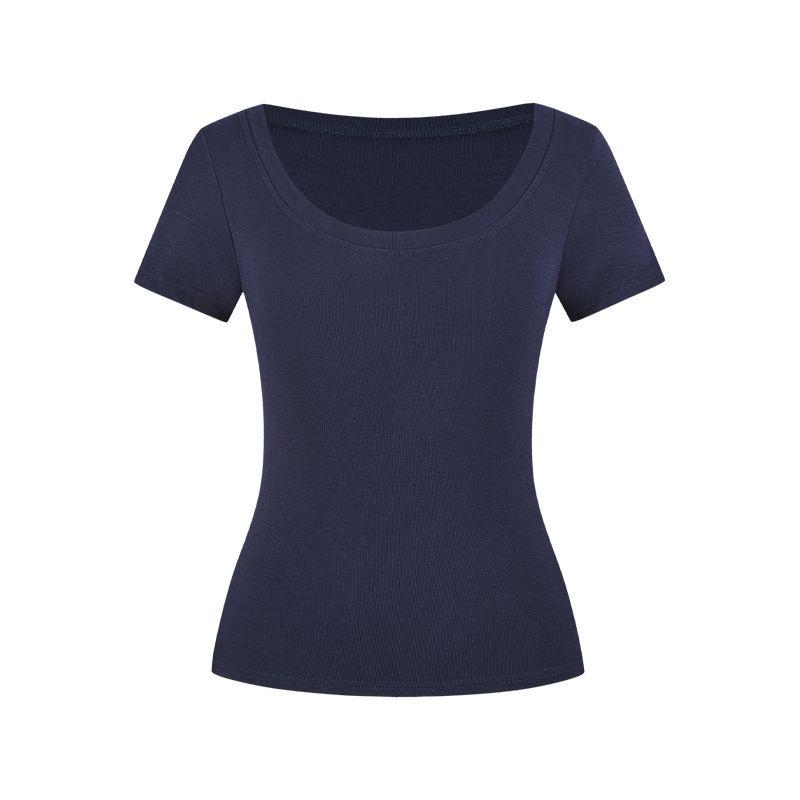 Женская летняя футболка 2025 года из чистого хлопка, приталенная, с коротким рукавом и U-образным вырезом