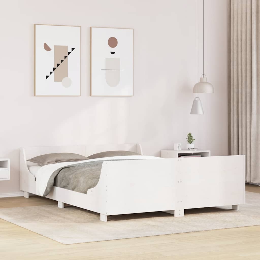 Solid Wood Bed Frame without Mattress White 140x200 cm Pine Wood