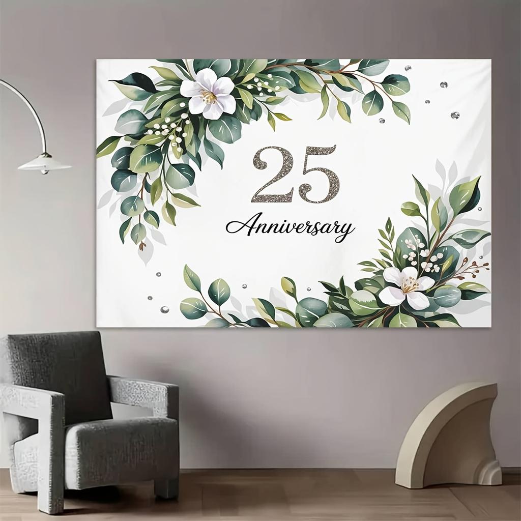 The background banner features a unique green plant "25th Anniversary" themed party decoration celebration and studio props