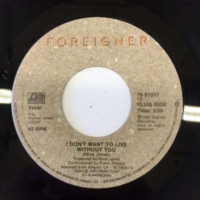 7-дюймовая пластинка FOREIGNER - Я не хочу жить без тебя 7891017 Atlantic 1988 Канада Рок Б/У