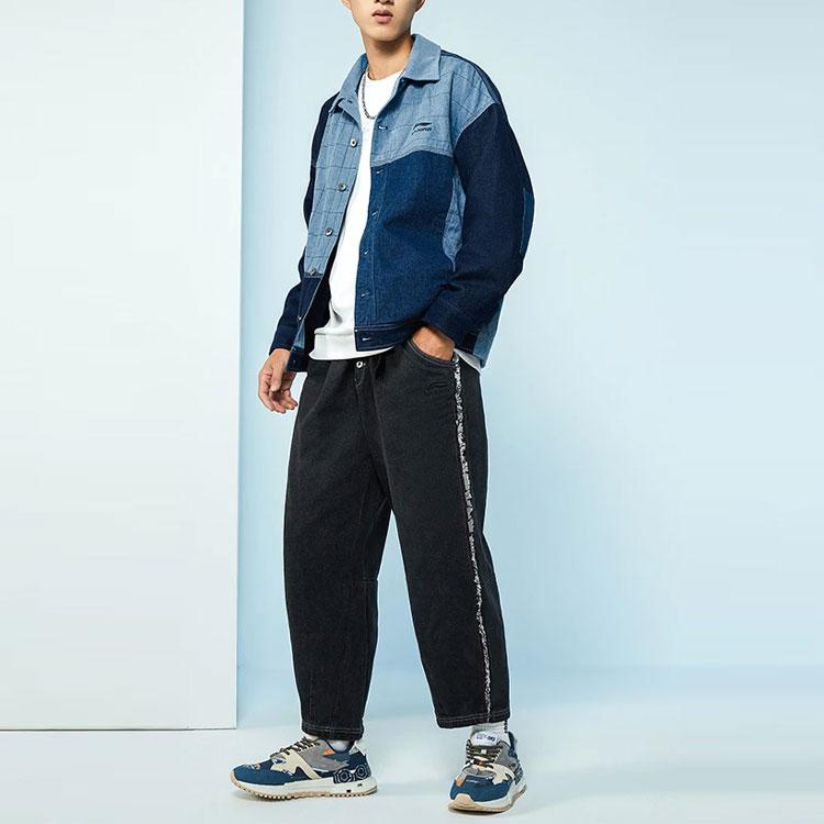 Li Ning Wu Chuang Wu Yi прямые свободные длинные джинсовые брюки мужские низ черный AJQR021-2
